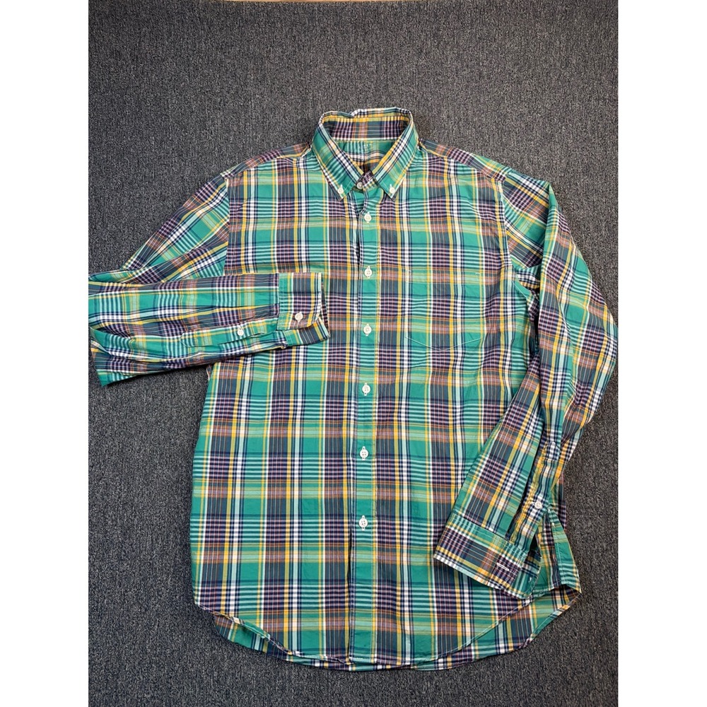 JCrew Mens Lightweight Plaid Button Down Shirt Green Yellow Style 78239 Medium